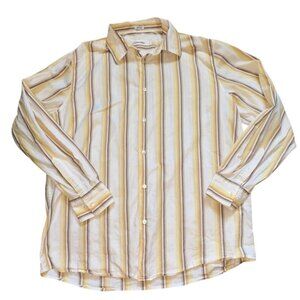 Calvin Klein Mens Striped Button Front Shirt-Yellow/White-L-GUC